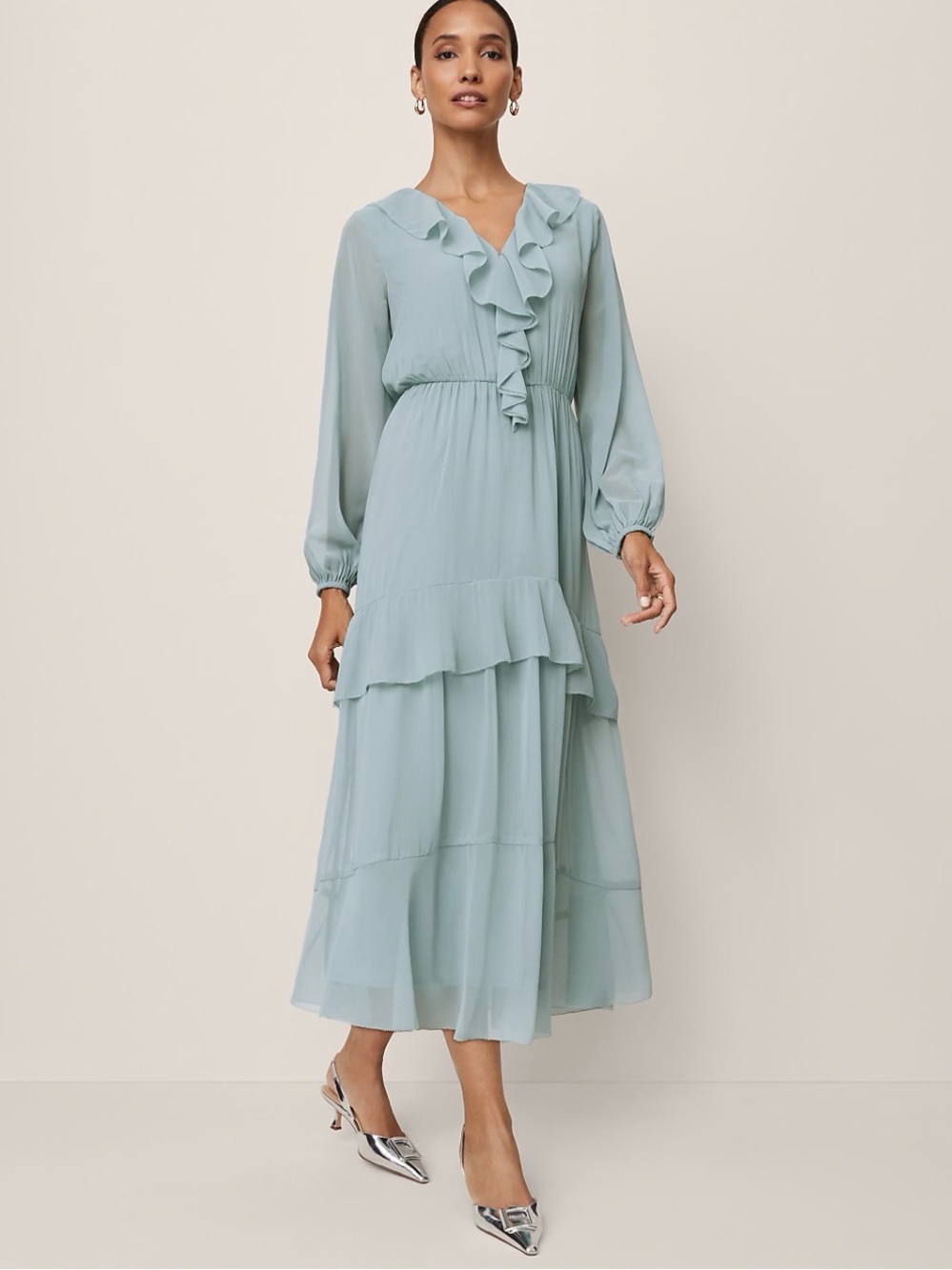 ✨Ann Taylor Women’s V-Neck Ruffle Maxi Dress Size M